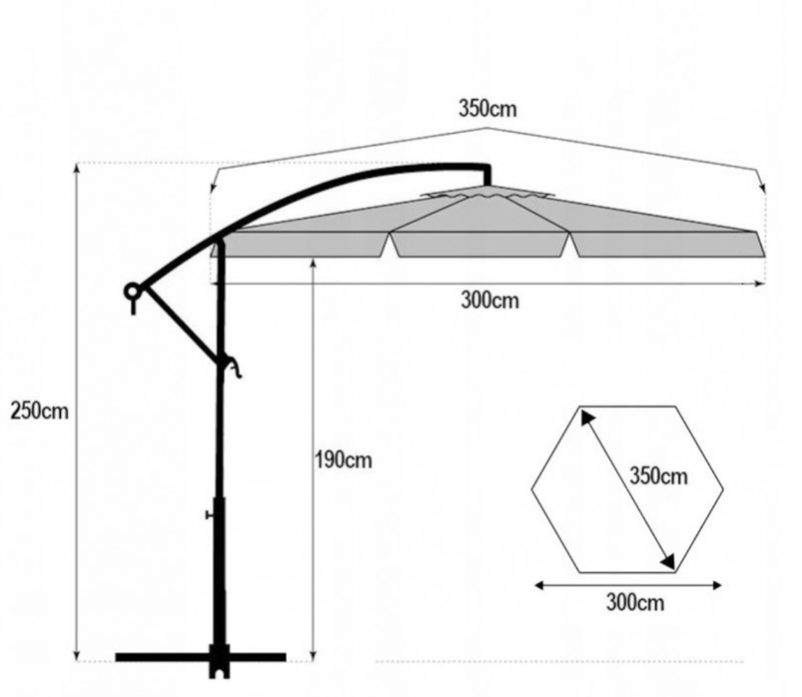 Sodo skėtis su ranka išmatavimai