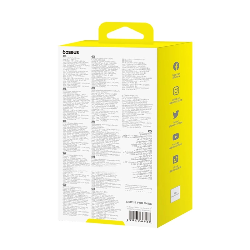 Sieninis įkroviklis Baseus OS-Cube Pro 2xUSB-C + USB, 65W (baltas) - Savamrate.lt