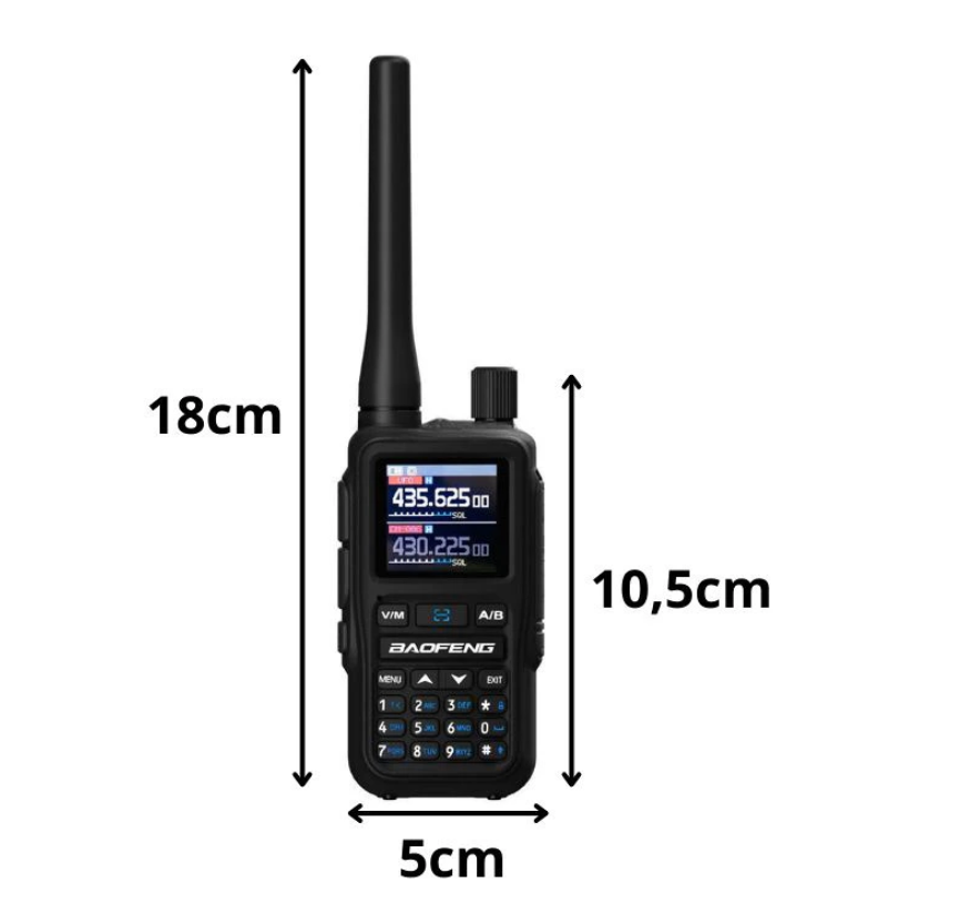 „Baofeng UV-5R“ mini didelio nuotolio racija išmatavimai