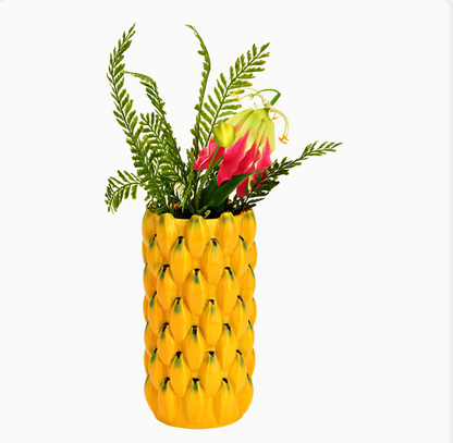 Keraminė vaza su banano raštu su gėlėmis