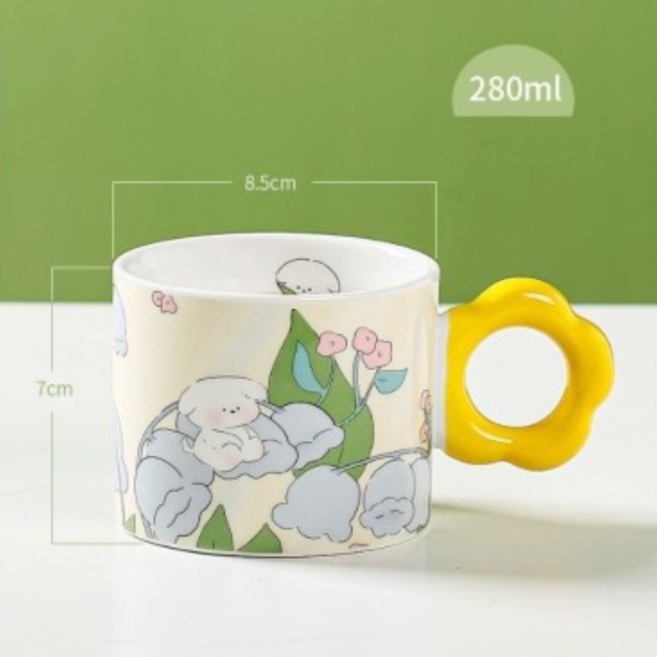 Gėlėtas puodelis su šaukšteliu 280 ml + Dovanų dėžutė (KB01ZO) ismatavimai