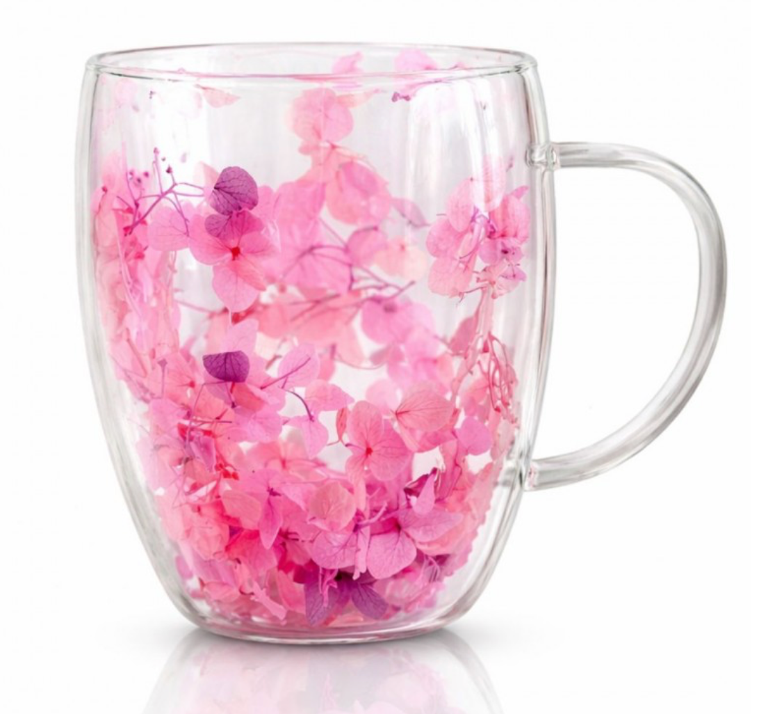 Dvigubo stiklo puodelis su gėlėmis viduje 300ml. (SZK165) is arti