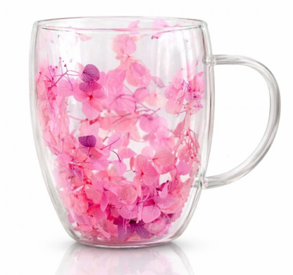 Dvigubo stiklo puodelis su gėlėmis viduje 300ml. (SZK165) is arti