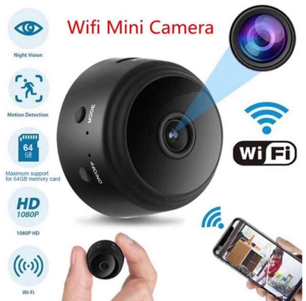 A9 | Belaidė 1080p Wi-Fi mini kamera | - Savamrate.lt