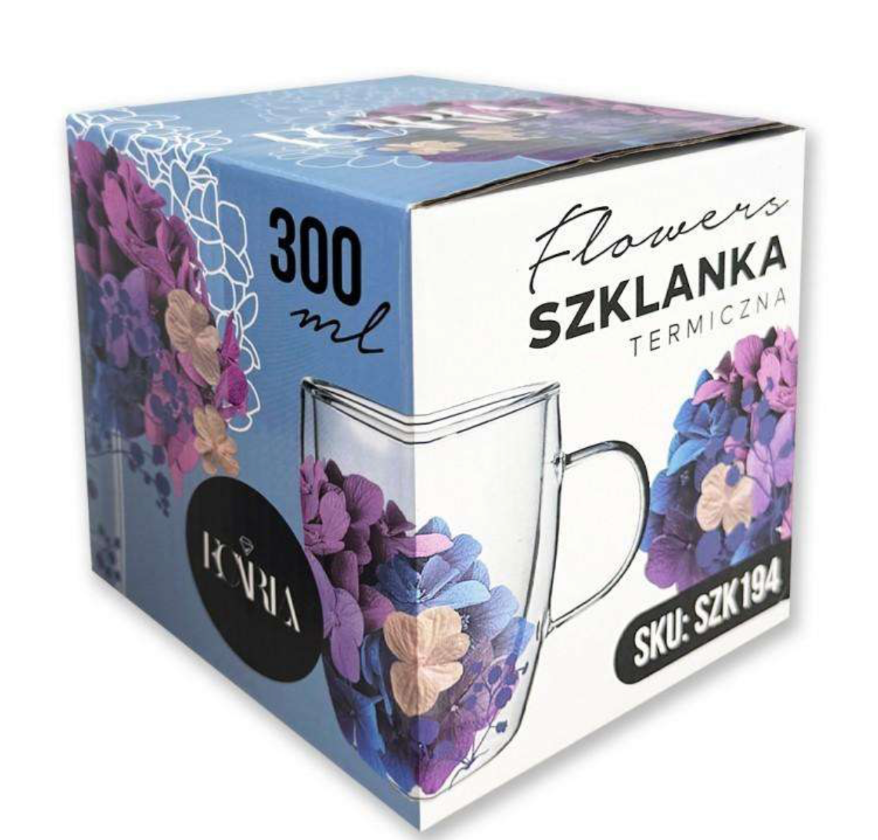 Dvigubo stiklo puodelis su gėlėmis viduje 300ml. (SZK:194) dėžutė