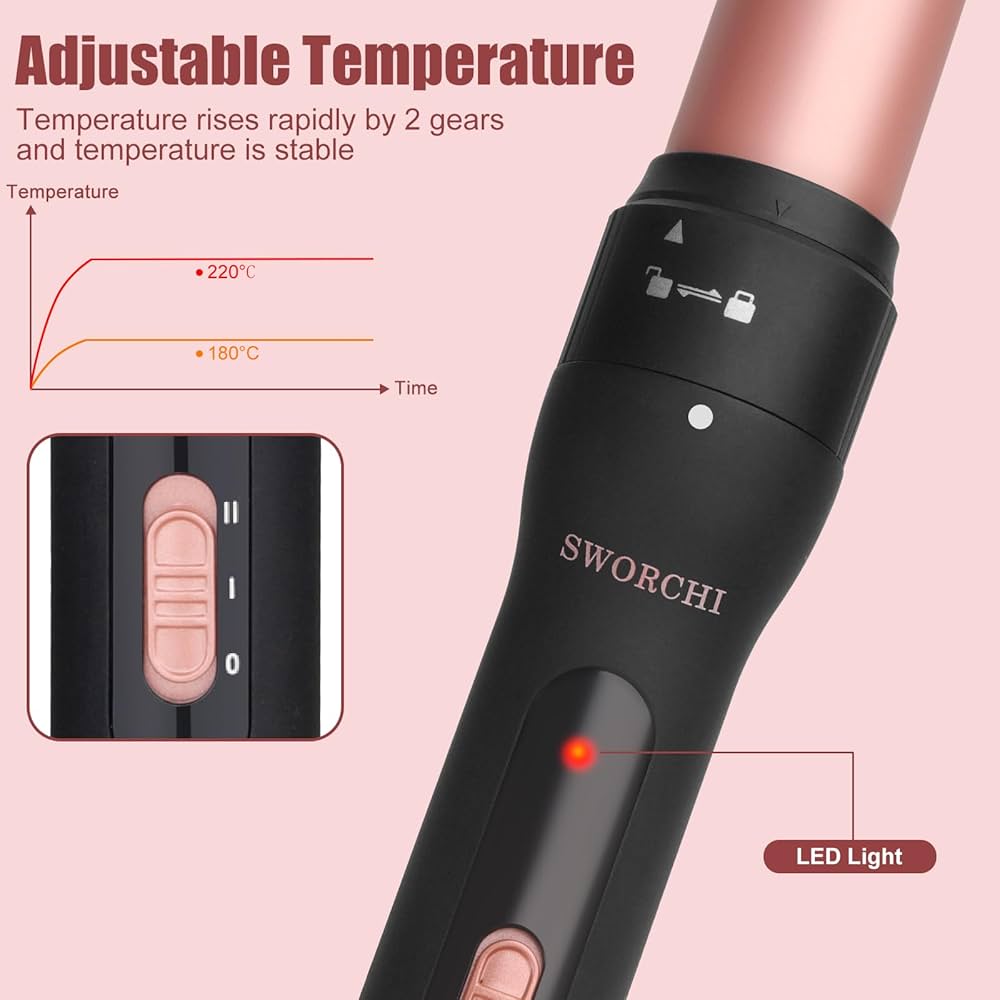 Rožinis 3 galvučių garbanojimo žnyplės