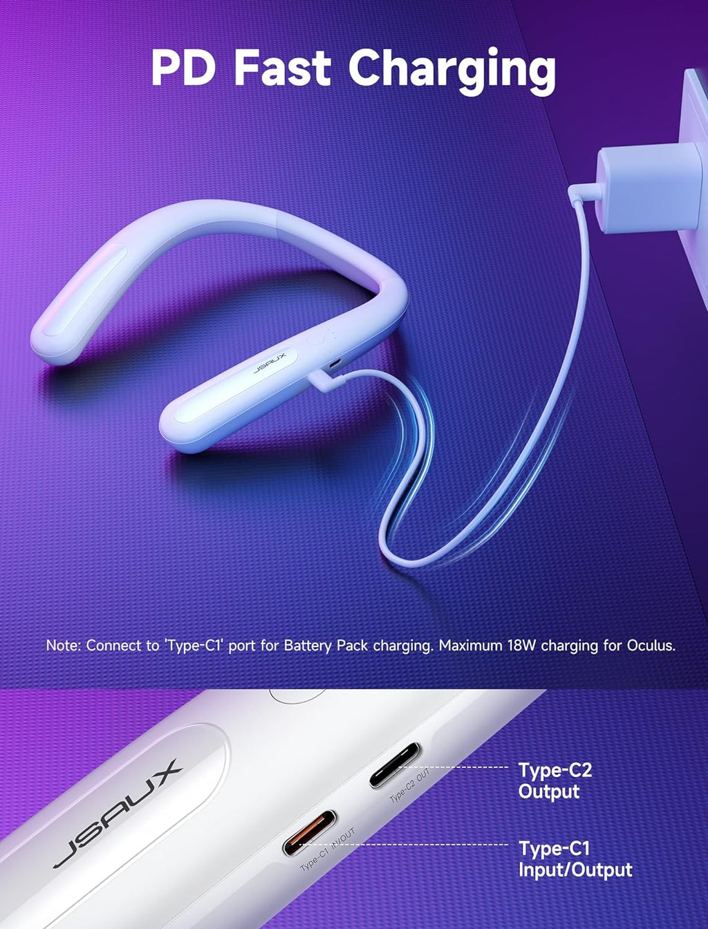 Išorinė kaklo formos baterija JSAUX VR