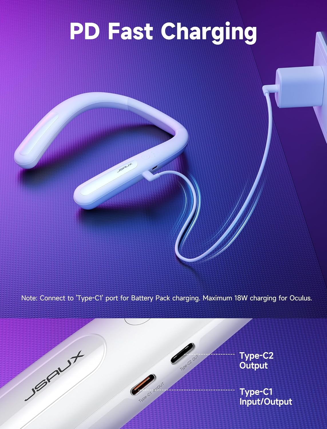 Išorinė kaklo formos baterija JSAUX VR