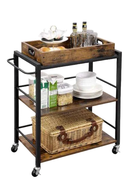 Vasagle Virtuvės vežimėlis su nuimamu padėklu Vintage Brown