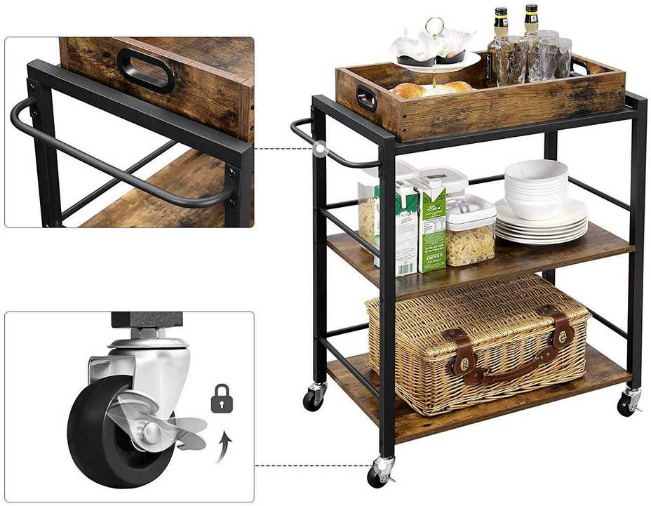 Vasagle Virtuvės vežimėlis su nuimamu padėklu Vintage Brown