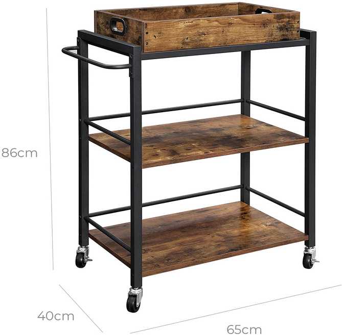 Vasagle Virtuvės vežimėlis su nuimamu padėklu Vintage Brown