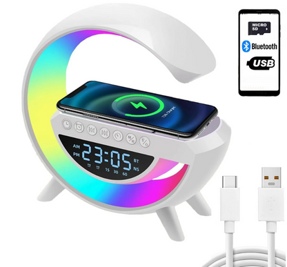 RGB LED žaidimų lempa su belaidžiu įkrovimu ir garsiakalbiu