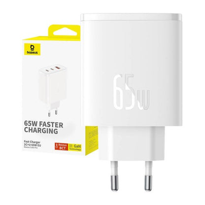 Sieninis įkroviklis Baseus OS-Cube Pro 2xUSB-C + USB, 65W (baltas) - Savamrate.lt