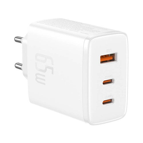 Sieninis įkroviklis Baseus OS-Cube Pro 2xUSB-C + USB, 65W (baltas) - Savamrate.lt