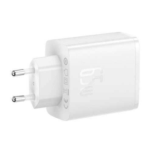 Sieninis įkroviklis Baseus OS-Cube Pro 2xUSB-C + USB, 65W (baltas) - Savamrate.lt