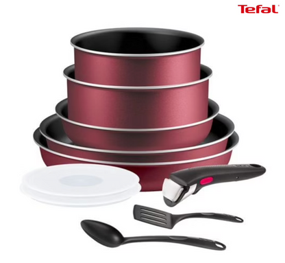Tefal Ingenio Essential Puodų/Keptuvių Rinkinys su Nuimama Rankena - Burgundiška Raudona - Savamrate.lt