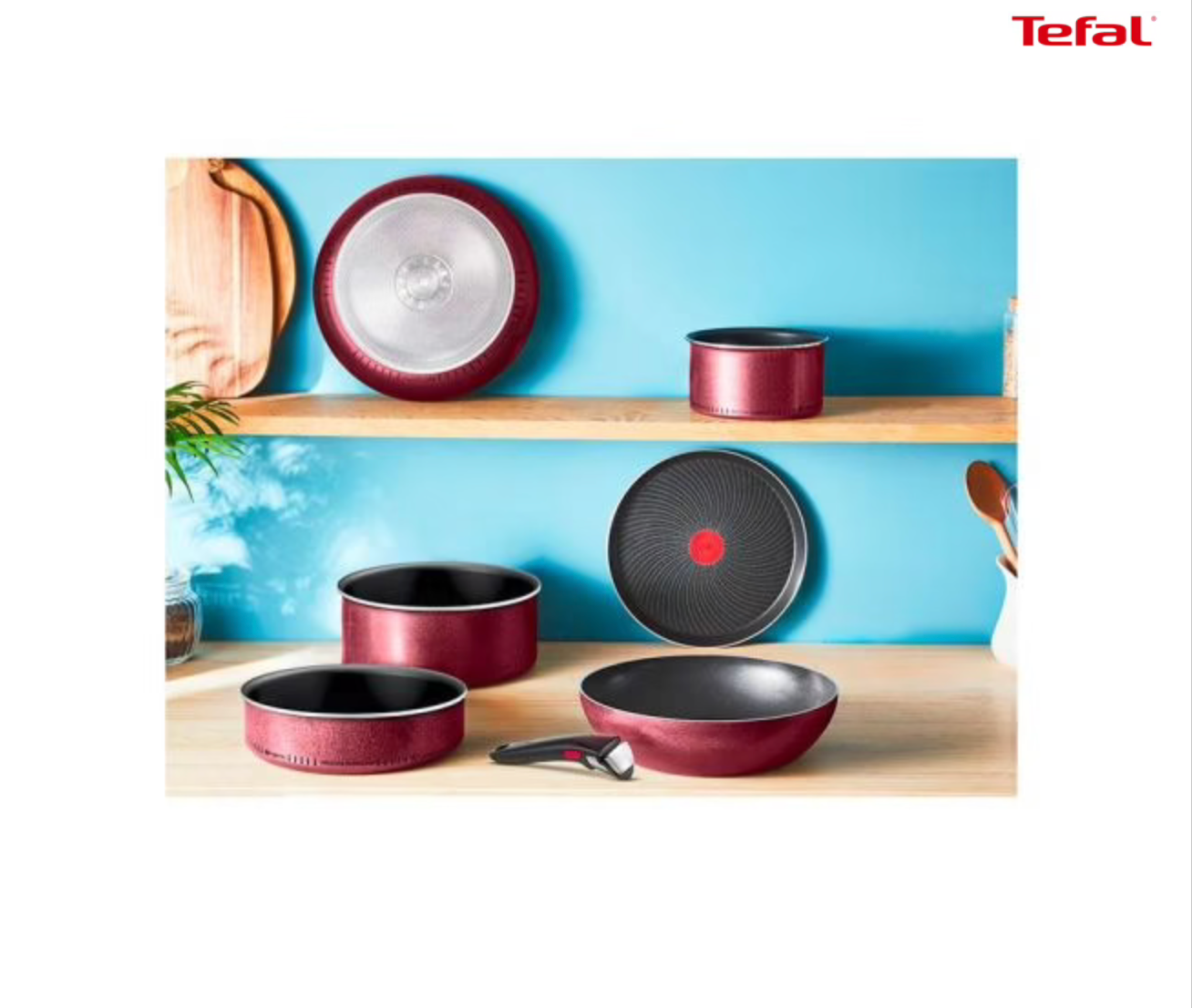 Tefal Ingenio Essential Puodų/Keptuvių Rinkinys su Nuimama Rankena - Burgundiška Raudona - Savamrate.lt